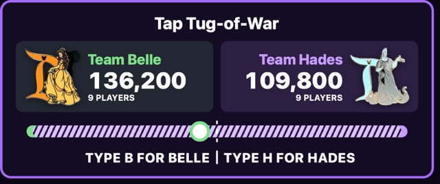 Tap Tug-of-War with two teams, their scores and a rope
